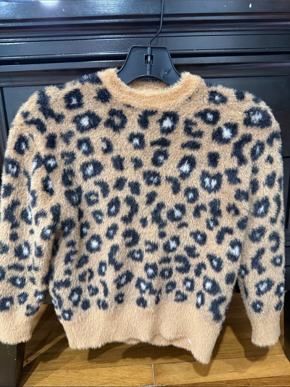 Zara Leopard Print Fuzzy Sweater - Camel/Black/White